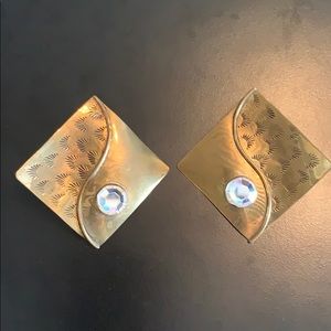 Vintage designer earrings gold w/rhinestone